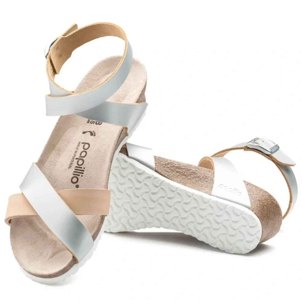 Papillio by Birkenstock LOLA Leather Frosted Metallic Silver EUR 40 US 9-9.5 EUC